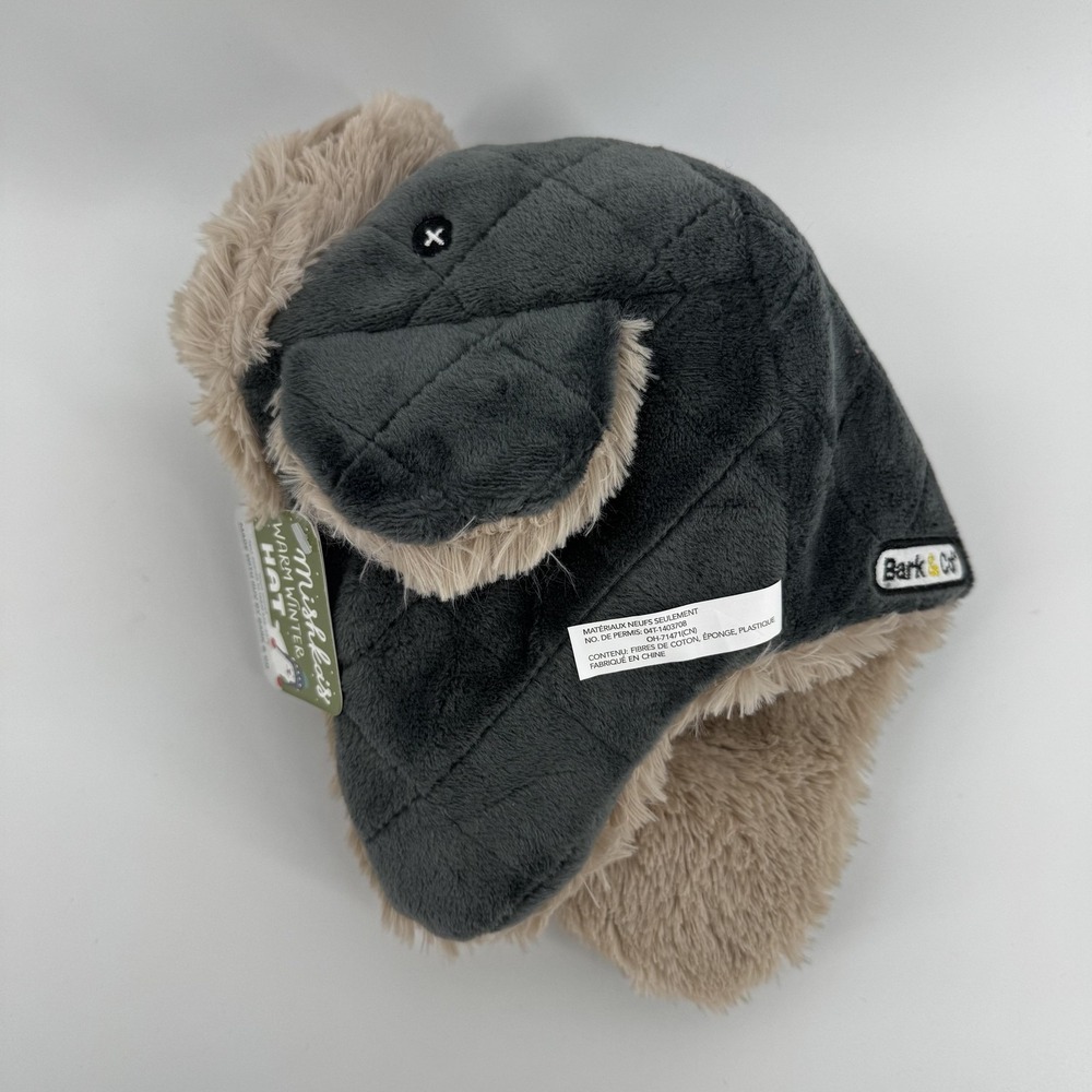 Bark & Co Mishka Winter Hat Dog Plush Toy Faux Fur Sherpa Squeaker New with Tag